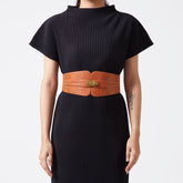 Tan elastic-backed suede belt